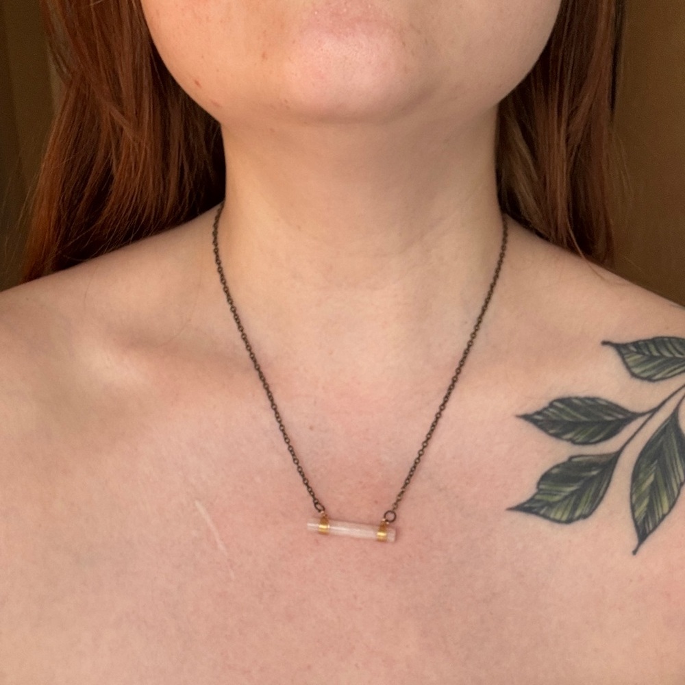 Rose Quartz Bar Pendant Necklace
